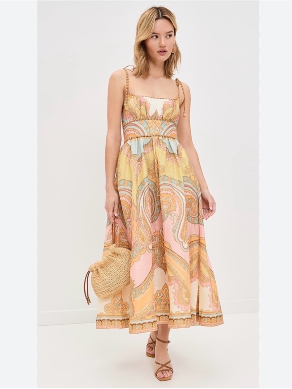 Zimmermann Pastel Paisley Midi Dress in Yellow and Pink